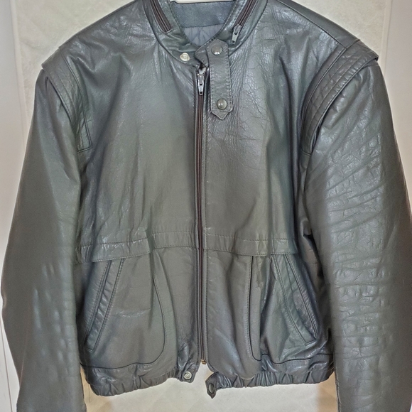 Men's Simpsons Vintage Gray Leather Bomber Jacket - Picture 2 of 7